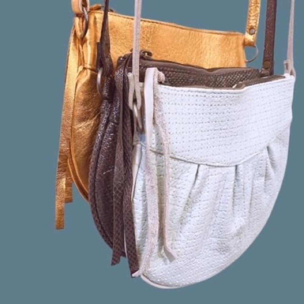 Kim White Leather Adjustable Strap Hand Crafted Cross Body Bags New